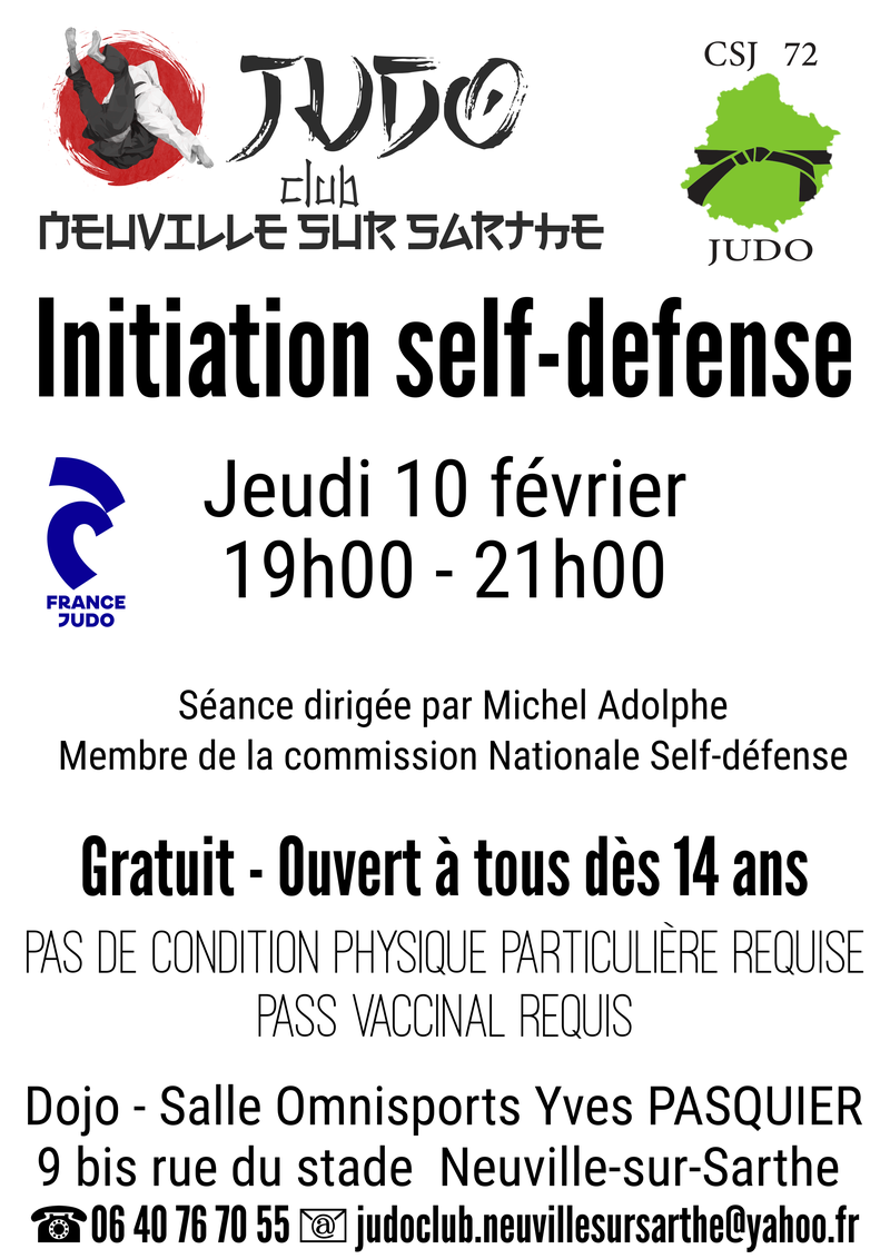 Stage d'initiation Self-Défense Jeudi 10 février 19h00-21h00